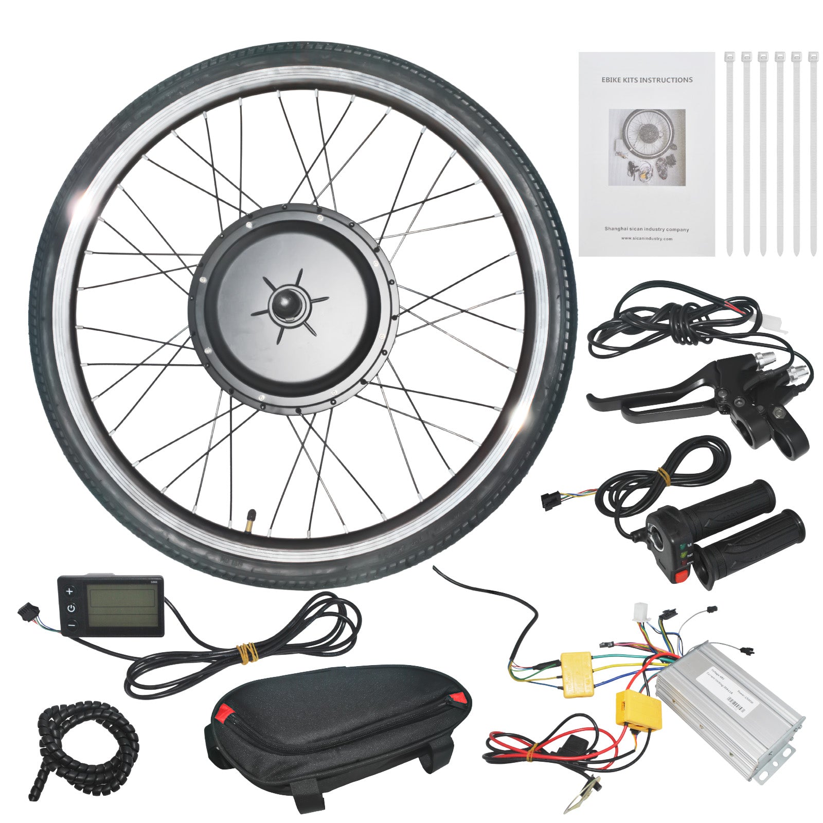 48V 1500W 26" Ebike Conversion Kit Hub Motor Display Throttle